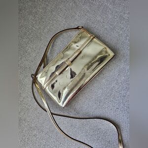 Kate Spade Camellia Street Amy Gold Metallic Reflective Crossbody 9x5 Polka Dot